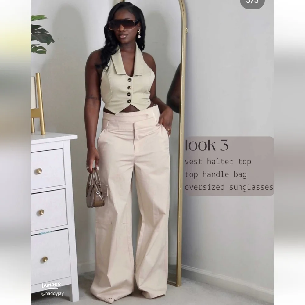 Zara Wide Pants Light Beige Size L